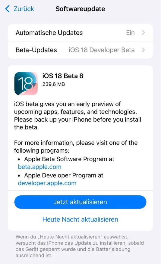 渑池苹果手机维修分享苹果 iOS / iPadOS 18 开发者预览版 Beta 8 发布 
